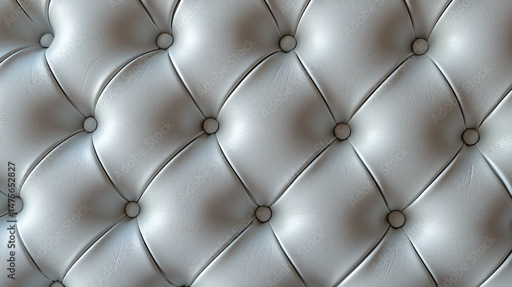 Obraz premium Close up of a luxurious light grey button tufted upholstery showing detail of texture and pattern design.