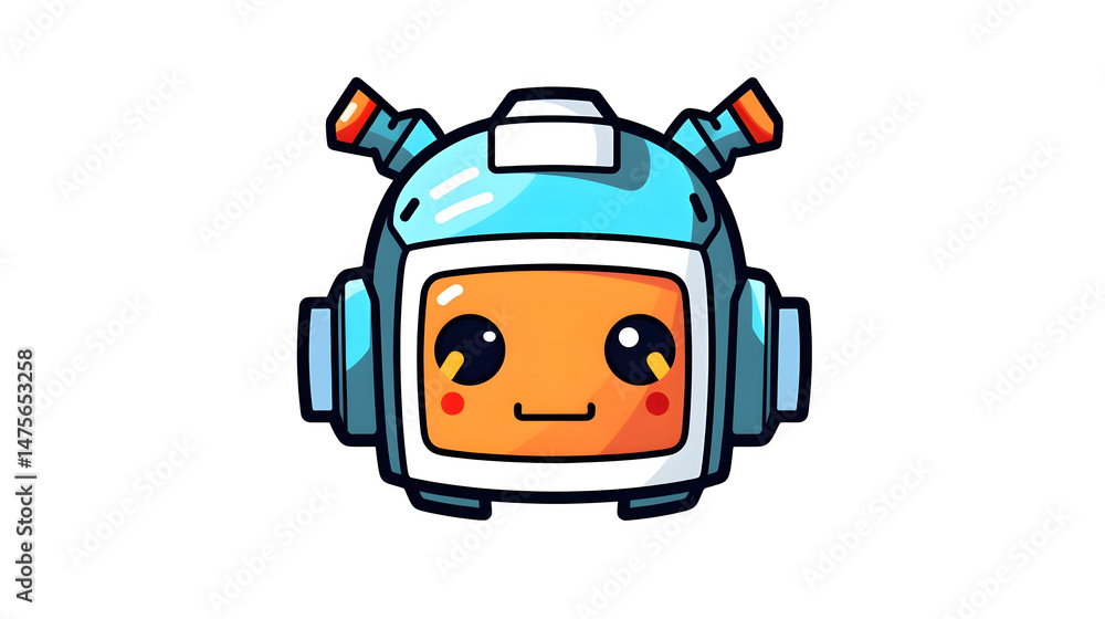 Fototapeta premium Professional Color Line Technology Robot Head with Ears and Mouth for Tech Concept