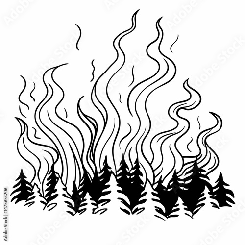 Abstract Line Drawing of a Forest Fire with Smoke