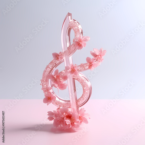 Pastel Music Note Surrounded by Elegant Floral Elements

