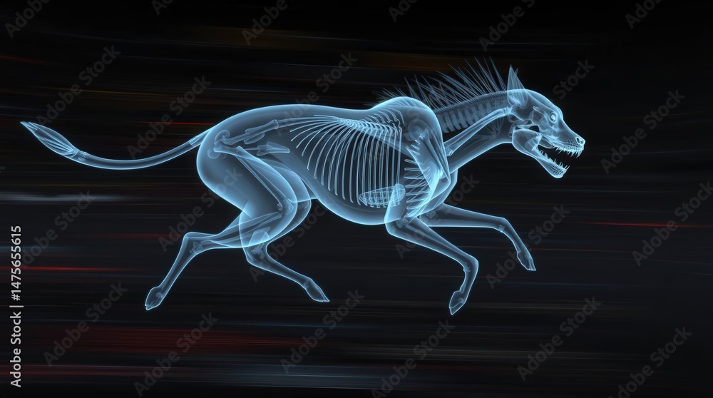 Fototapeta premium Futuristic x-ray of a running canine with digital effects.