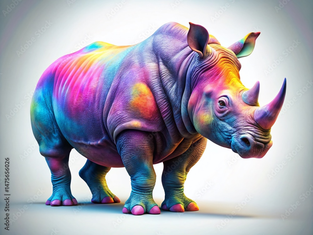 Obraz premium 3D Rendered Rhinoceros, White Background, Rule of Thirds Composition
