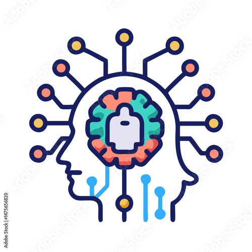 Artificial intelligence head with circuit connections on black background