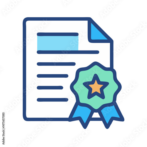 Document with Ribbon and Star Illustration on Black