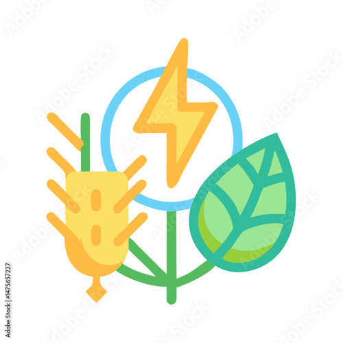 Renewable Energy Sources: Grain, Leaf, and Lightning Bolt