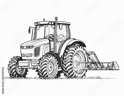 Detailed Line Art Collection Featuring Farming Equipment