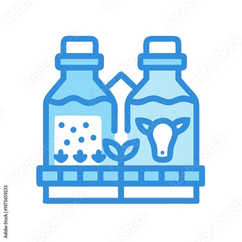 Two Bottles of Milk with Organic Farm Design