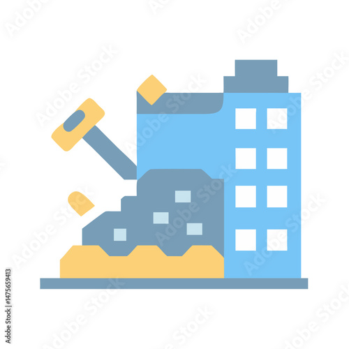 Building demolition icon, destruction, urban renewal concept illustration