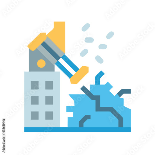 Building Demolition Icon: Wrecking Ball, Debris, and Structure
