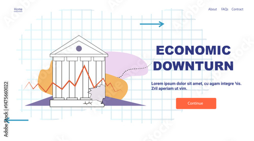 Economic downturn crisis falling stock market broken bank building declining graph abstract shapes website banner