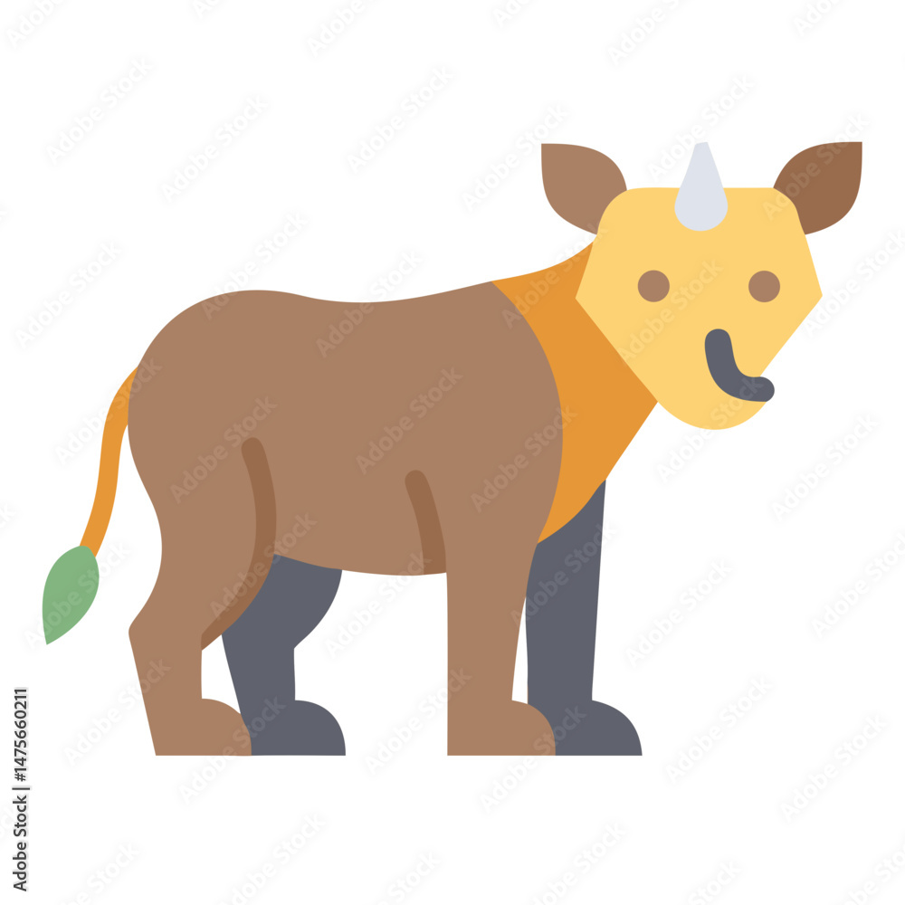 Obraz premium Sumatran rhinoceros illustration, single horn rhino vector art