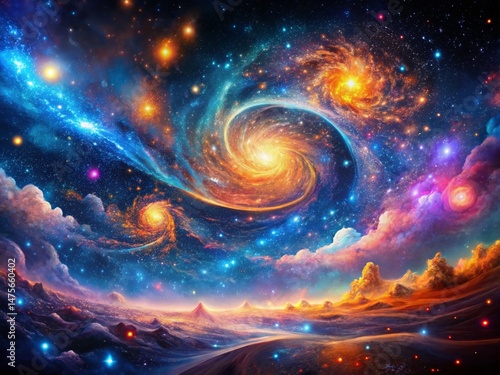 Abstract Night Sky: Glowing Nebula & Cosmic Dust - Generative AI Background