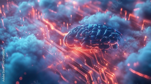 Wallpaper Mural Brain connected to a circuit board in a cloud Torontodigital.ca
