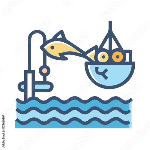 Fishing vector icon on water with fish caught