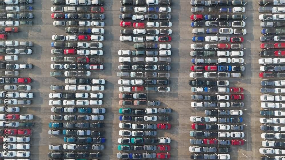 Aerial view of a storage facility for new cars Aerial view of a storage facility for new cars