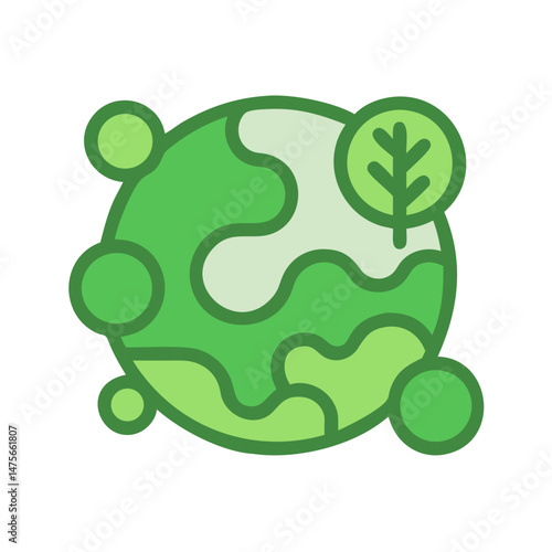 Green Planet with Satellite and Tree Illustration Icon