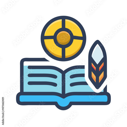 Open book with lifebuoy and feather icon design