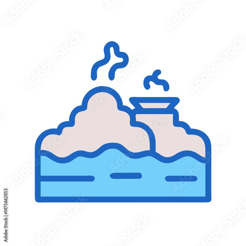 Geothermal energy with steam icon on black background