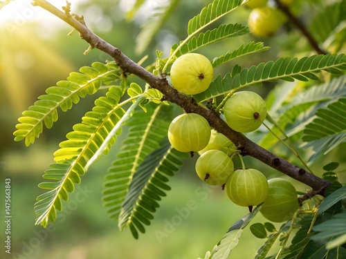 Indian Gooseberry (Amla) Tree Branch with Fruits