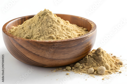 Organic Light Brown amla Powder in Wooden Bowl