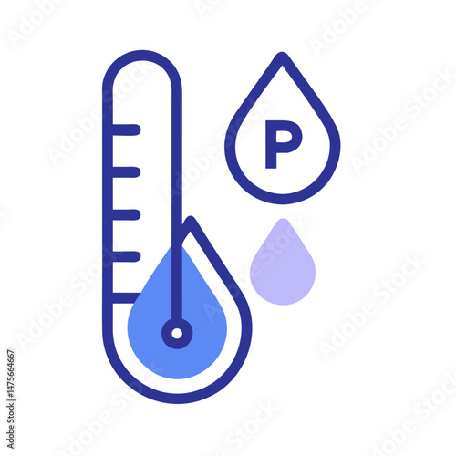 Icon of precipitation level with thermometer and raindrops