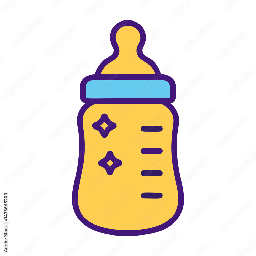 Cute Baby Bottle Icon in Yellow and Blue for Infant Apps, Parenting Games, or Early Childhood Interfaces Cute Baby Bottle Icon in Yellow and Blue for Infant Apps, Parenting Games, or Early Childhood Interfaces