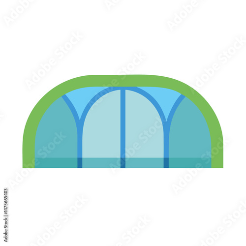 Cartoon Greenhouse Illustration with Green Frame and Blue Panels