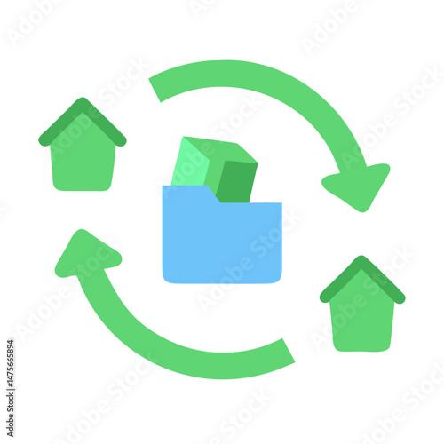 Data migration between houses depicted with folder and arrows