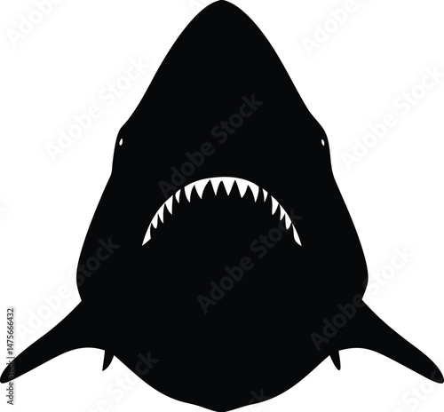 Grinning shark head silhouette, A line art vector drawing of a grinning shark head