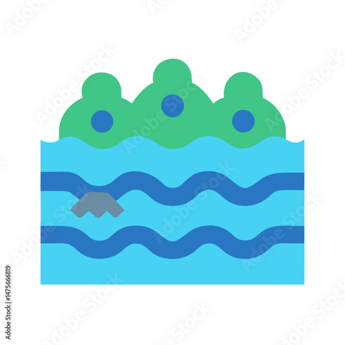 Stylized ocean landscape with island and sea waves