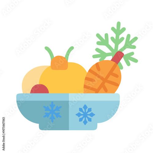 Winter Fruits and Vegetables Bowl Icon on Black
