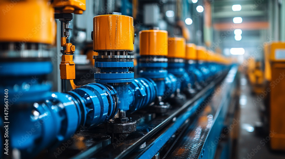 Fototapeta premium A pneumatic hydraulic piston designed for industrial machinery, showcasing modern, shiny technology. The clean, bright image highlights the simplicity and efficiency of the piston, emphasizing its rol