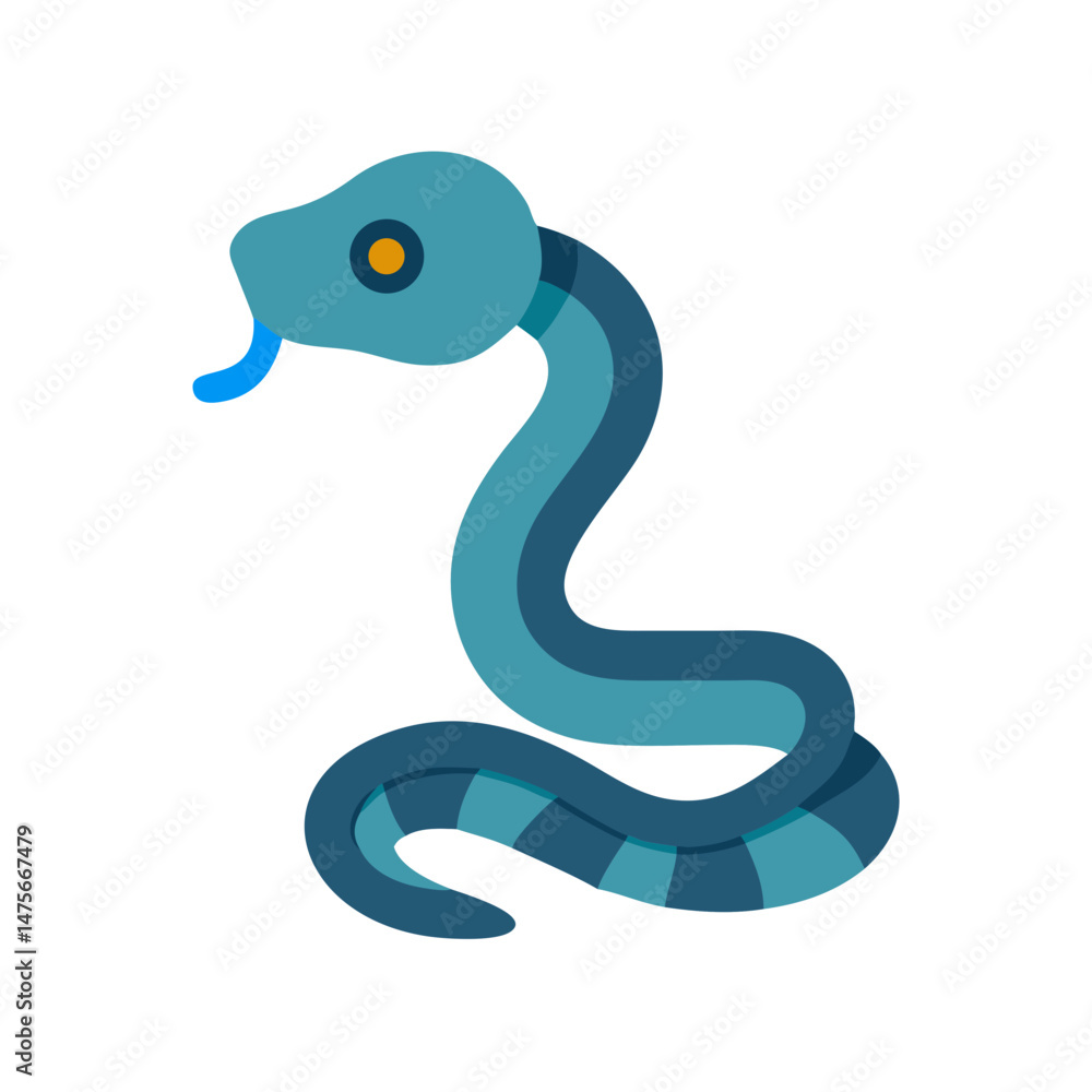 Naklejka premium Stylized Blue Snake with Blue Tongue Illustration on Black