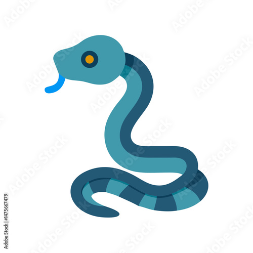 Stylized Blue Snake with Blue Tongue Illustration on Black