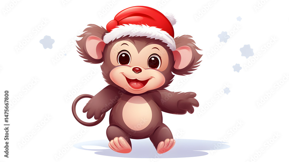 Cute Cartoon Monkey Dressed as Santa Claus - Festive Holiday Concept Illustration Cute Cartoon Monkey Dressed as Santa Claus - Festive Holiday Concept Illustration