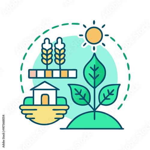 Sustainable agriculture and rural life in colorful illustration