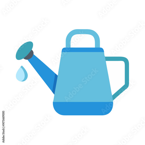 Blue Watering Can with Droplet on Black Background