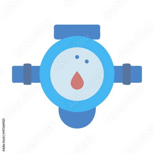 Blue Water Meter Icon with Red Drop Symbol