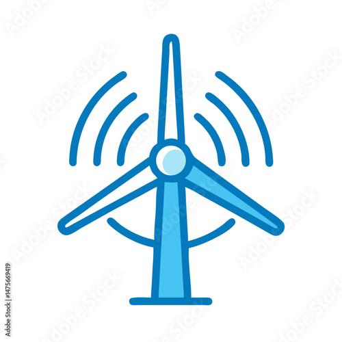 Clean energy: Blue wind turbine icon illustration