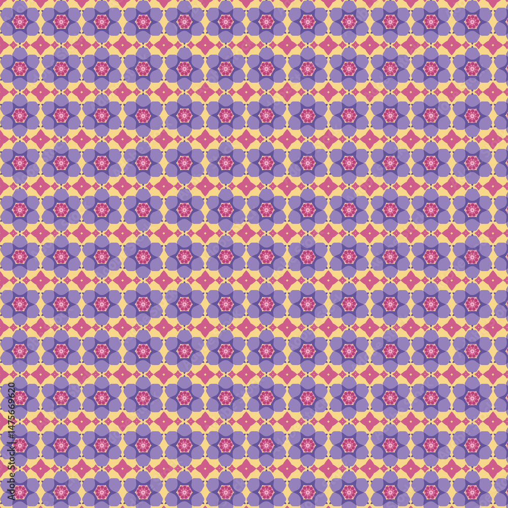 Pattern of stylized flowers of purple colors on a yellow background Pattern of stylized flowers of purple colors on a yellow background