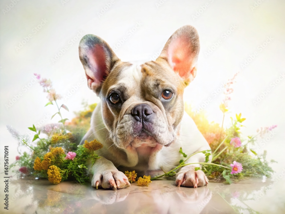 Fototapeta premium Adorable French Bulldog Double Exposure Studio Shot - Pet Photography