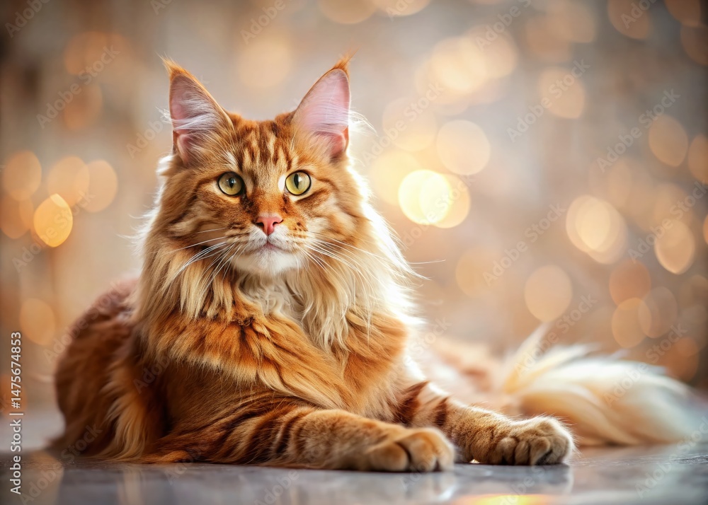Adorable Maine Coon Cat Washing, Tilt-Shift Miniature Photography Adorable Maine Coon Cat Washing, Tilt-Shift Miniature Photography