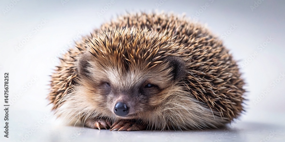 Fototapeta premium Adorable Sleepy Hedgehog Curled Up, Perfect for Nature & Wildlife Designs