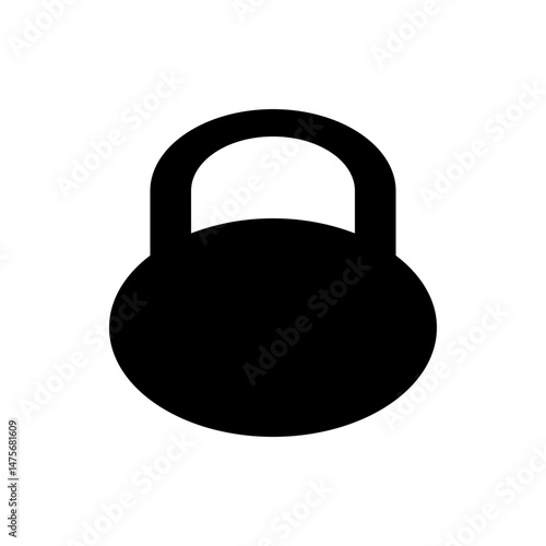 Illustration of a black kettlebell with a rounded handle and a circular base on a white background