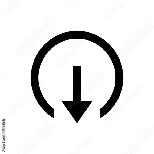 Black downward arrow inside a partial circle suggesting downloading or data transfer symbol icon art