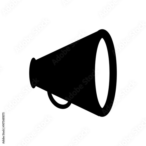 Illustration of a black megaphone with a handle used for amplifying sound and broadcasting announcements