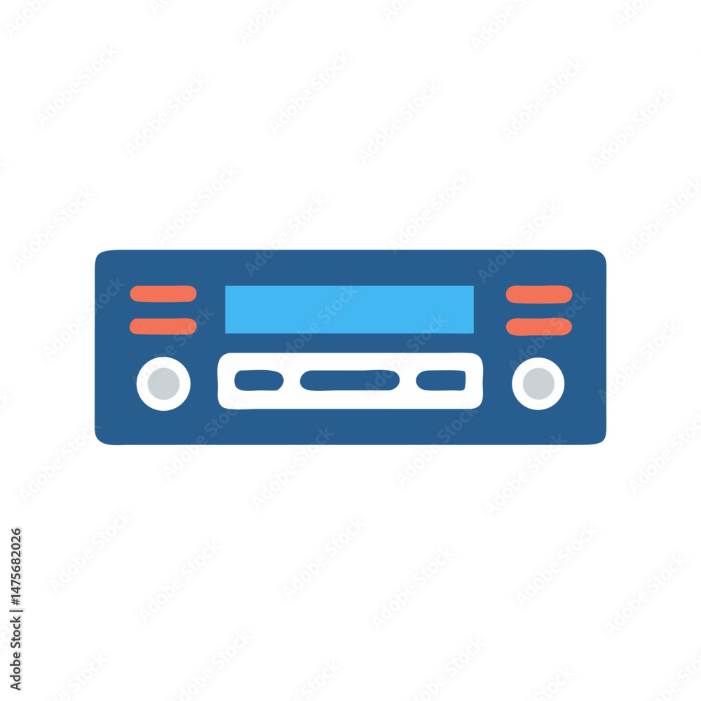 Obraz premium Illustration of a blue vehicle radio receiver on black