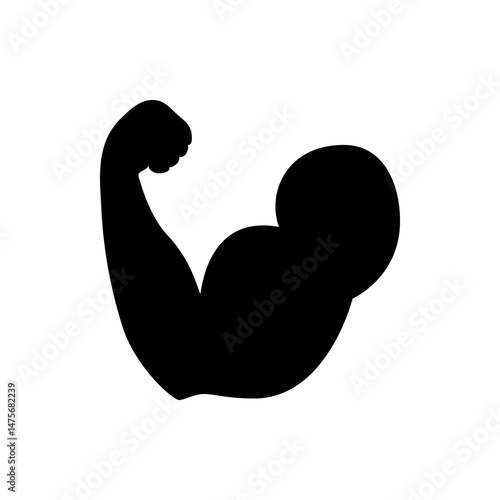 Illustration of a flexed arm showing biceps and forearm muscles in solid black against white background