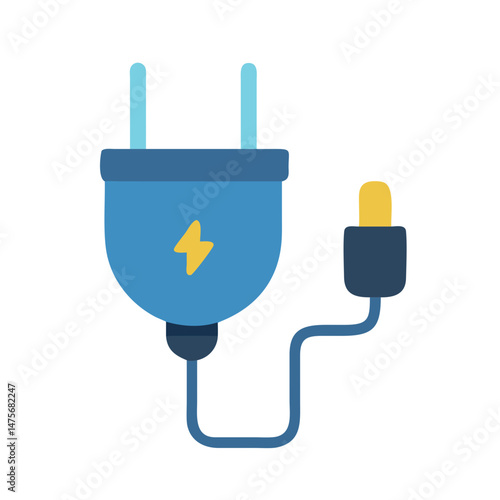 Blue Electric Plug with Cord and Lightning Bolt