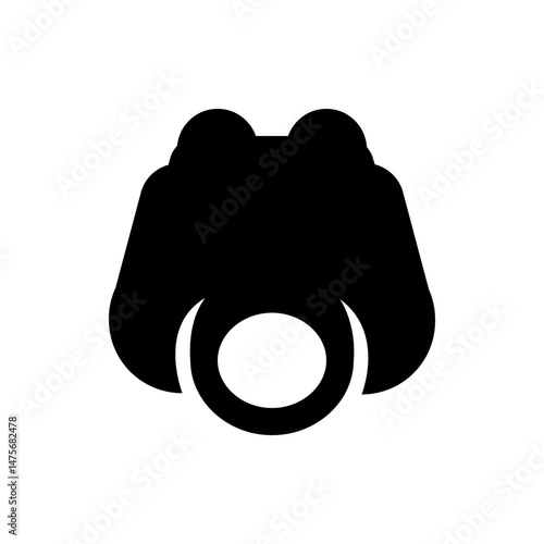 Illustration of black binoculars with a white circle and ring in the center on a white background